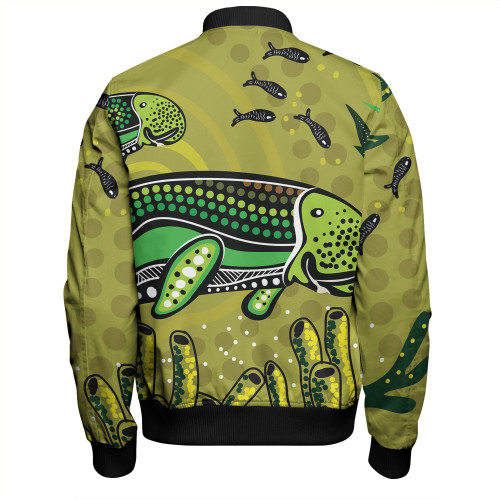 Australia Aboriginal Bomber Jacket - Mother And Baby Dugong Aboriginal Art Bomber Jacket Australia Aboriginal Bomber Jacket - Mother And Baby Dugong Aboriginal Art Bomber Jacket