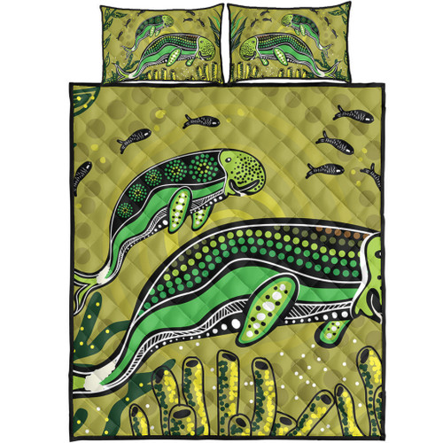 Australia Aboriginal Quilt Bed Set - Mother And Baby Dugong Aboriginal Art Quilt Bed Set