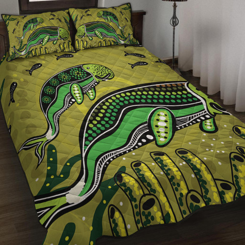 Australia Aboriginal Quilt Bed Set - Mother And Baby Dugong Aboriginal Art Quilt Bed Set Australia Aboriginal Quilt Bed Set - Mother And Baby Dugong Aboriginal Art Quilt Bed Set