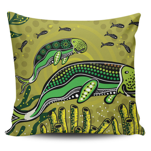 Australia Aboriginal Pillow Covers - Mother And Baby Dugong Aboriginal Art Pillow Covers Australia Aboriginal Pillow Covers - Mother And Baby Dugong Aboriginal Art Pillow Covers