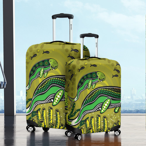 Australia Aboriginal Luggage Cover - Mother And Baby Dugong Aboriginal Art Luggage Cover Australia Aboriginal Luggage Cover - Mother And Baby Dugong Aboriginal Art Luggage Cover