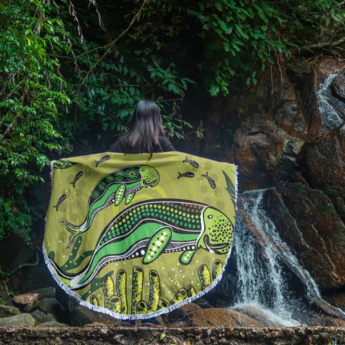 Australia Aboriginal Beach Blanket - Mother And Baby Dugong Aboriginal Art Beach Blanket Australia Aboriginal Beach Blanket - Mother And Baby Dugong Aboriginal Art Beach Blanket