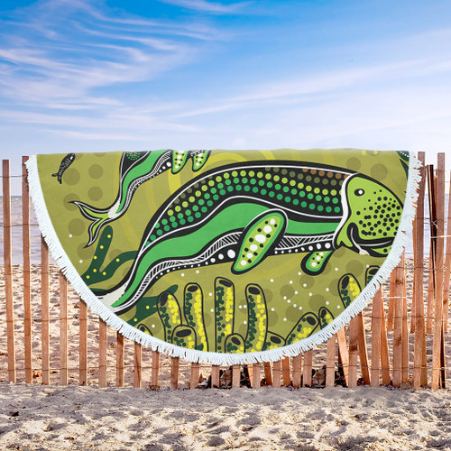 Australia Aboriginal Beach Blanket - Mother And Baby Dugong Aboriginal Art Beach Blanket Australia Aboriginal Beach Blanket - Mother And Baby Dugong Aboriginal Art Beach Blanket