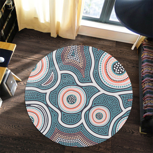 Australia Aboriginal Round Rug - Aboriginal Dot Design Artwork Pink and Turquoise Round Rug Australia Aboriginal Round Rug - Aboriginal Dot Design Artwork Pink and Turquoise Round Rug
