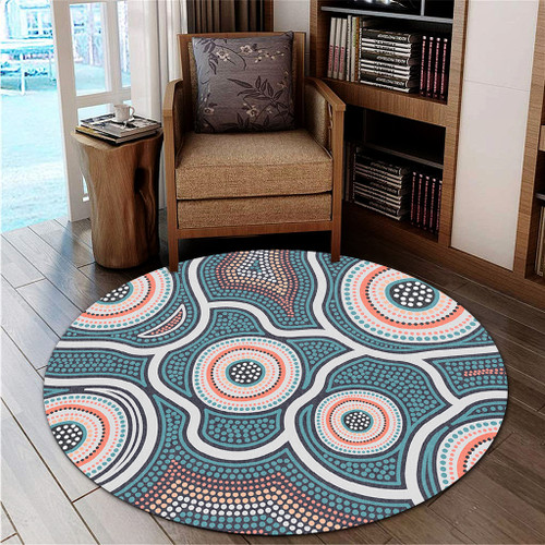 Australia Aboriginal Round Rug - Aboriginal Dot Design Artwork Pink and Turquoise Round Rug Australia Aboriginal Round Rug - Aboriginal Dot Design Artwork Pink and Turquoise Round Rug