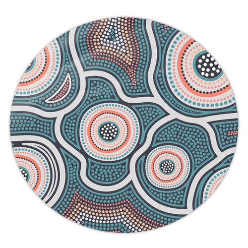 Australia Aboriginal Round Rug - Aboriginal Dot Design Artwork Pink and Turquoise Round Rug