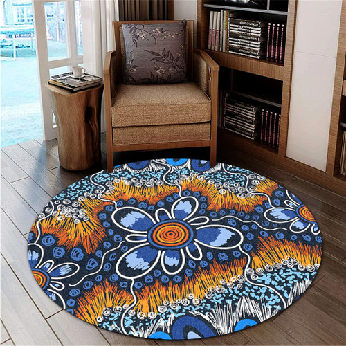 Australia Aboriginal Round Rug - Aboriginal Flowers Art Round Rug