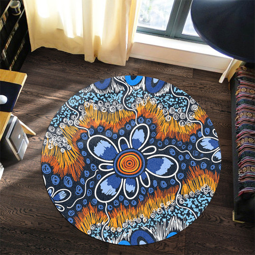Australia Aboriginal Round Rug - Aboriginal Flowers Art Round Rug