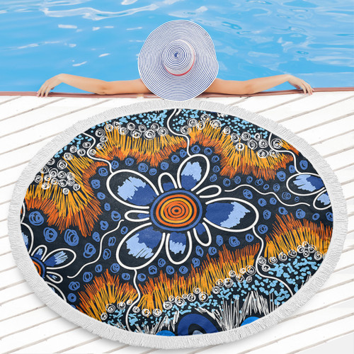 Australia Aboriginal Beach Blanket - Aboriginal Flowers Art Beach Blanket Australia Aboriginal Beach Blanket - Aboriginal Flowers Art Beach Blanket