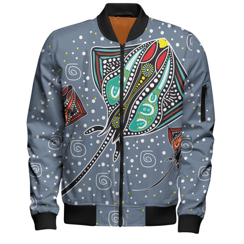 Australia Aboriginal Bomber Jacket - Stingray Art In Aboriginal Dot Style Bomber Jacket