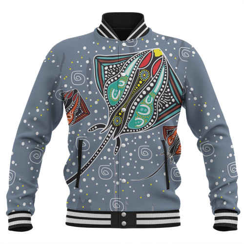 Australia Aboriginal Baseball Jacket - Stingray Art In Aboriginal Dot Style Baseball Jacket