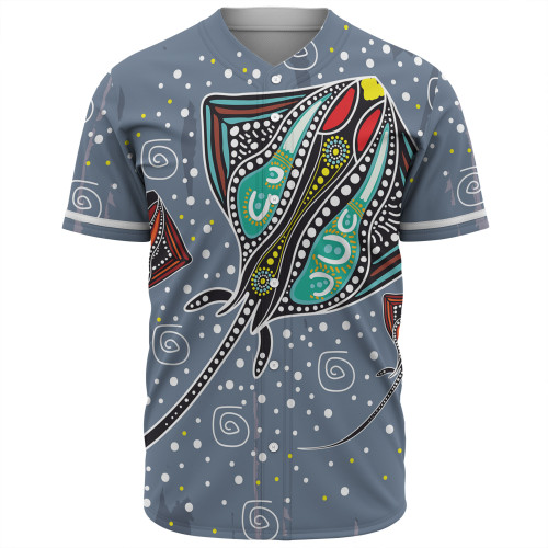 Australia Aboriginal Baseball Shirt - Stingray Art In Aboriginal Dot Style Baseball Shirt