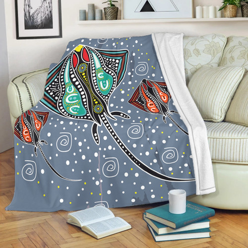 Australia Aboriginal Blanket - Stingray Art In Aboriginal Dot Style Blanket Australia Aboriginal Blanket - Stingray Art In Aboriginal Dot Style Blanket