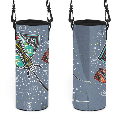 Australia Aboriginal Water Bottle Sleeve - Stingray Art In Aboriginal Dot Style Water Bottle Sleeve