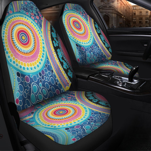 Australia Aboriginal Car Seat Covers - Dots Pattern And Vivid Pastel Colours Car Seat Covers Australia Aboriginal Car Seat Covers - Dots Pattern And Vivid Pastel Colours Car Seat Covers