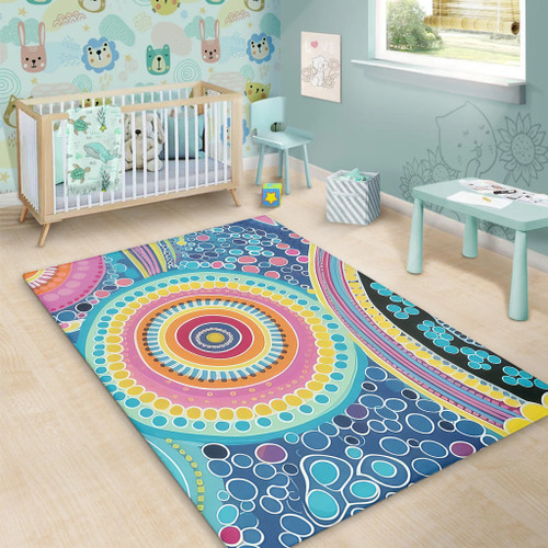 Australia Aboriginal Area Rug - Dots Pattern And Vivid Pastel Colours Area Rug Australia Aboriginal Area Rug - Dots Pattern And Vivid Pastel Colours Area Rug