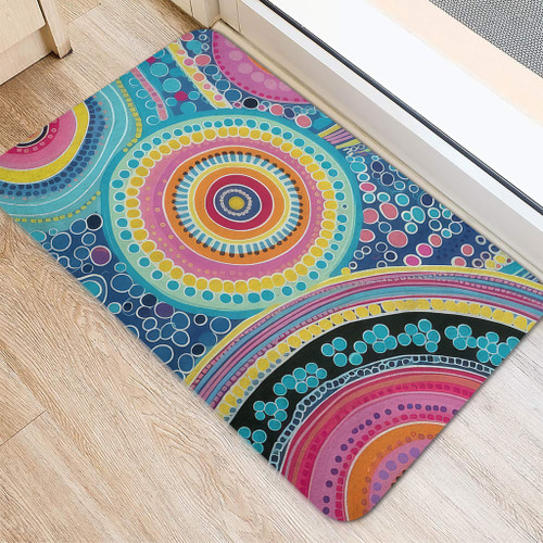 Australia Aboriginal Door Mat - Dots Pattern And Vivid Pastel Colours Door Mat
