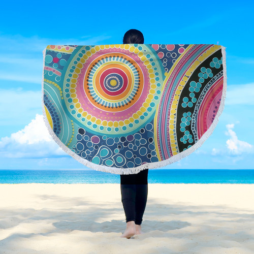 Australia Aboriginal Beach Blanket - Dots Pattern And Vivid Pastel Colours Beach Blanket Australia Aboriginal Beach Blanket - Dots Pattern And Vivid Pastel Colours Beach Blanket