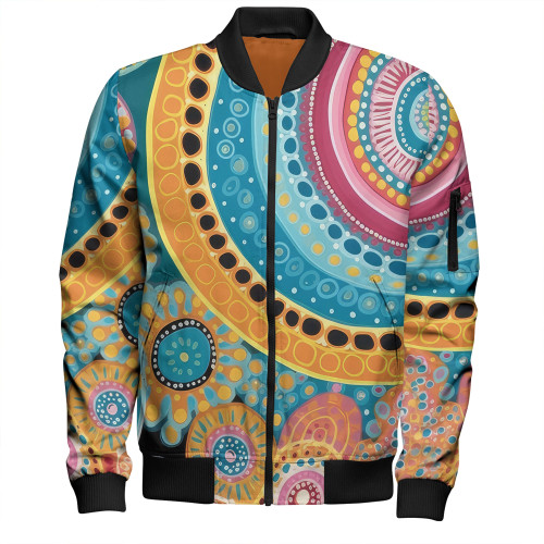 Australia Aboriginal Bomber Jacket - Colorful Pattern And Dots Art Bomber Jacket