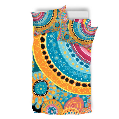 Australia Aboriginal Bedding Set - Colorful Pattern And Dots Art Bedding Set Australia Aboriginal Bedding Set - Colorful Pattern And Dots Art Bedding Set