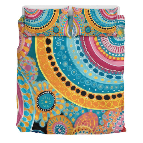 Australia Aboriginal Bedding Set - Colorful Pattern And Dots Art Bedding Set Australia Aboriginal Bedding Set - Colorful Pattern And Dots Art Bedding Set