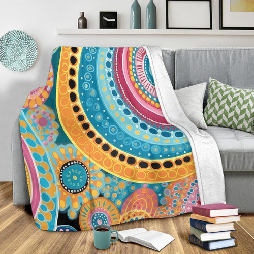 Australia Aboriginal Blanket - Colorful Pattern And Dots Art Blanket