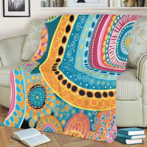 Australia Aboriginal Blanket - Colorful Pattern And Dots Art Blanket