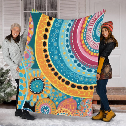 Australia Aboriginal Blanket - Colorful Pattern And Dots Art Blanket