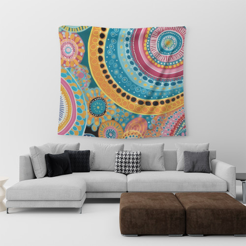 Australia Aboriginal Tapestry - Colorful Pattern And Dots Art Tapestry Australia Aboriginal Tapestry - Colorful Pattern And Dots Art Tapestry