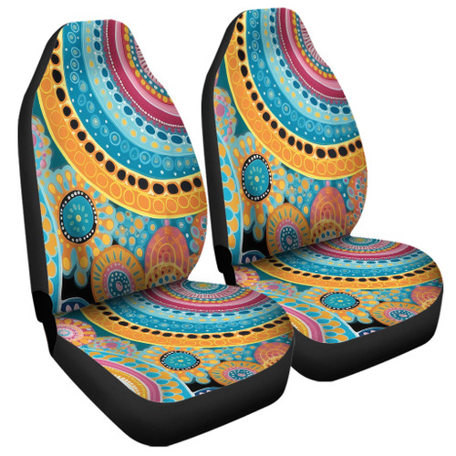 Australia Aboriginal Car Seat Covers - Colorful Pattern And Dots Art Car Seat Covers
