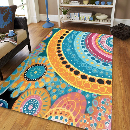 Australia Aboriginal Area Rug - Colorful Pattern And Dots Art Area Rug Australia Aboriginal Area Rug - Colorful Pattern And Dots Art Area Rug