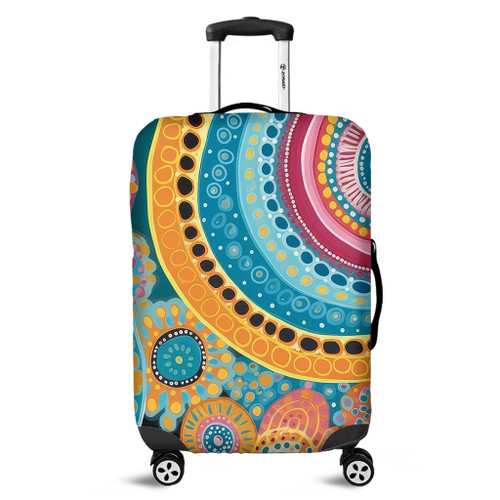 Australia Aboriginal Luggage Cover - Colorful Pattern And Dots Art Luggage Cover