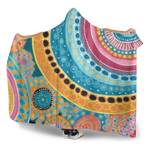 Australia Aboriginal Hooded Blanket - Colorful Pattern And Dots Art Hooded Blanket