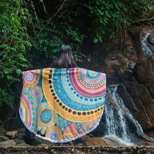 Australia Aboriginal Beach Blanket - Colorful Pattern And Dots Art Beach Blanket