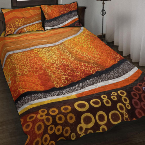 Australia Aboriginal Quilt Bed Set - Abstract Theme Of Australian Indigenous Aboriginal Art Quilt Bed Set