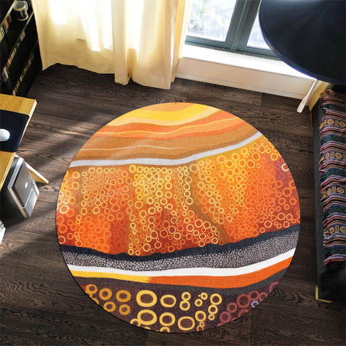 Australia Aboriginal Round Rug - Abstract Theme Of Australian Indigenous Aboriginal Art Round Rug