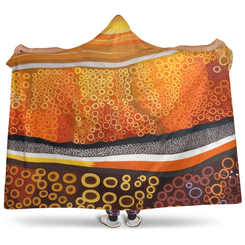 Australia Aboriginal Hooded Blanket - Abstract Theme Of Australian Indigenous Aboriginal Art Hooded Blanket
