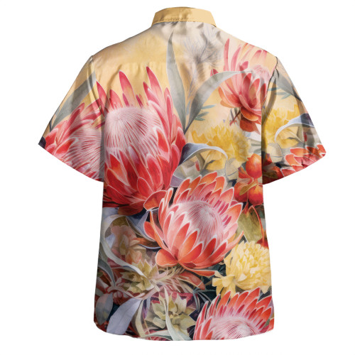 Australia Waratah Hawaiian Shirt - Yellow Orange Waratah Flowers Art Hawaiian Shirt