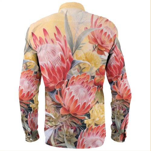 Australia Waratah Long Sleeve Shirts - Yellow Orange Waratah Flowers Art Long Sleeve Shirts