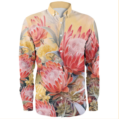 Australia Waratah Long Sleeve Shirts - Yellow Orange Waratah Flowers Art Long Sleeve Shirts