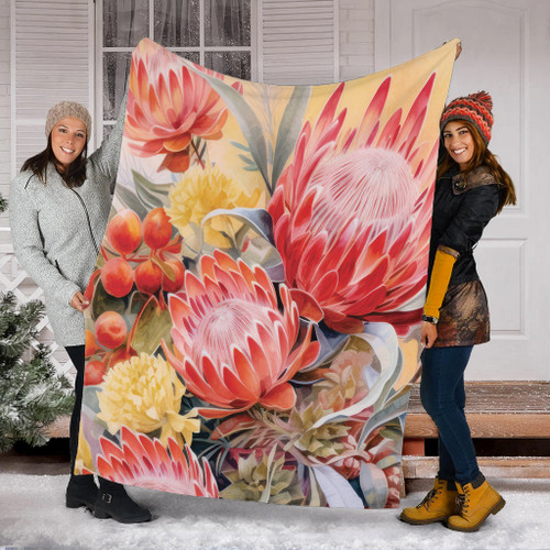 Australia Waratah Blanket - Yellow Orange Waratah Flowers Art Blanket Australia Waratah Blanket - Yellow Orange Waratah Flowers Art Blanket