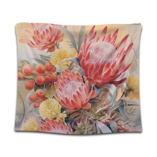 Australia Waratah Tapestry - Yellow Orange Waratah Flowers Art Tapestry