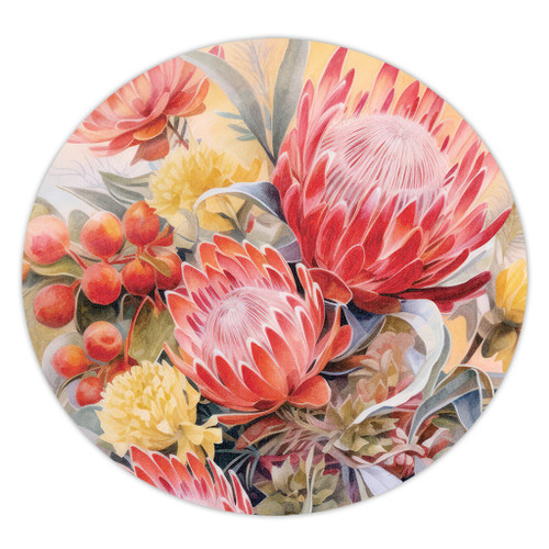 Australia Waratah Round Rug - Yellow Orange Waratah Flowers Art Round Rug