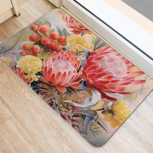 Australia Waratah Door Mat - Yellow Orange Waratah Flowers Art Door Mat Australia Waratah Door Mat - Yellow Orange Waratah Flowers Art Door Mat