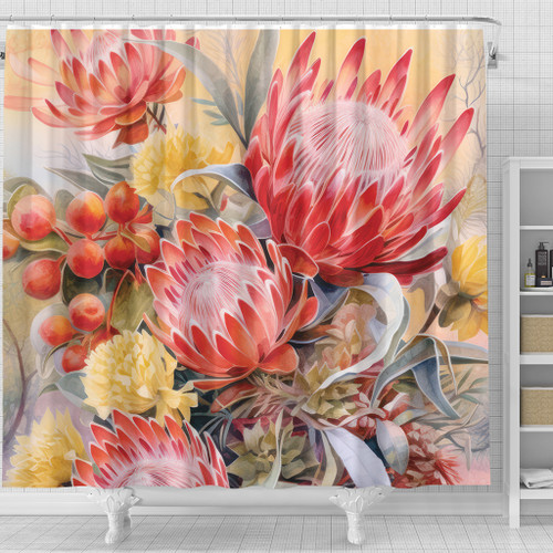 Australia Waratah Shower Curtain - Yellow Orange Waratah Flowers Art Shower Curtain Australia Waratah Shower Curtain - Yellow Orange Waratah Flowers Art Shower Curtain
