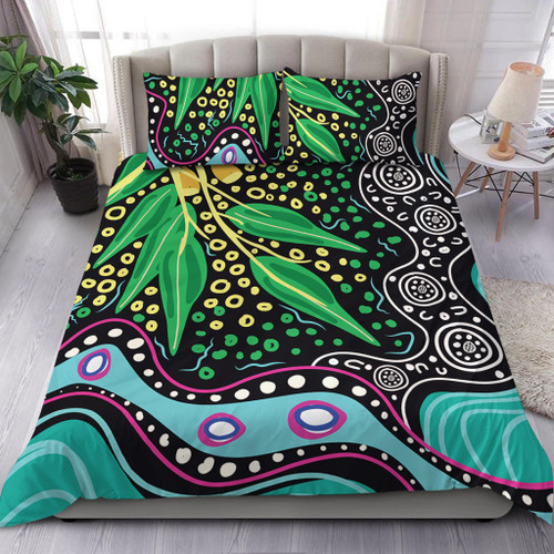 Australia Wattle Leaves Bedding Set - Aboriginal Dot Art And Wattle Leaves Bedding Set Australia Wattle Leaves Bedding Set - Aboriginal Dot Art And Wattle Leaves Bedding Set