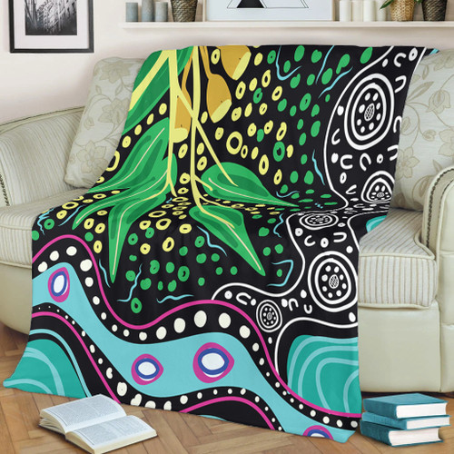 Australia Wattle Leaves Blanket - Aboriginal Dot Art And Wattle Leaves Blanket Australia Wattle Leaves Blanket - Aboriginal Dot Art And Wattle Leaves Blanket