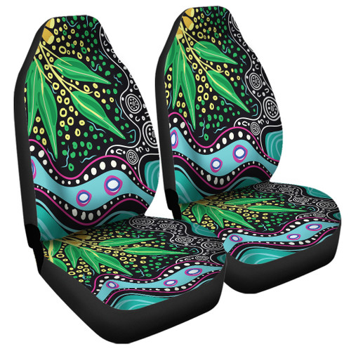 Australia Wattle Leaves Car Seat Covers - Aboriginal Dot Art And Wattle Leaves Car Seat Covers
