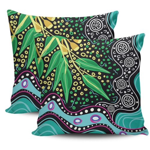 Australia Wattle Leaves Pillow Covers - Aboriginal Dot Art And Wattle Leaves Pillow Covers Australia Wattle Leaves Pillow Covers - Aboriginal Dot Art And Wattle Leaves Pillow Covers