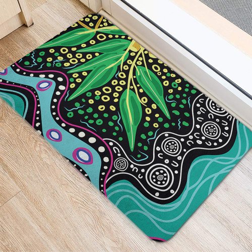Australia Wattle Leaves Door Mat - Aboriginal Dot Art And Wattle Leaves Door Mat Australia Wattle Leaves Door Mat - Aboriginal Dot Art And Wattle Leaves Door Mat